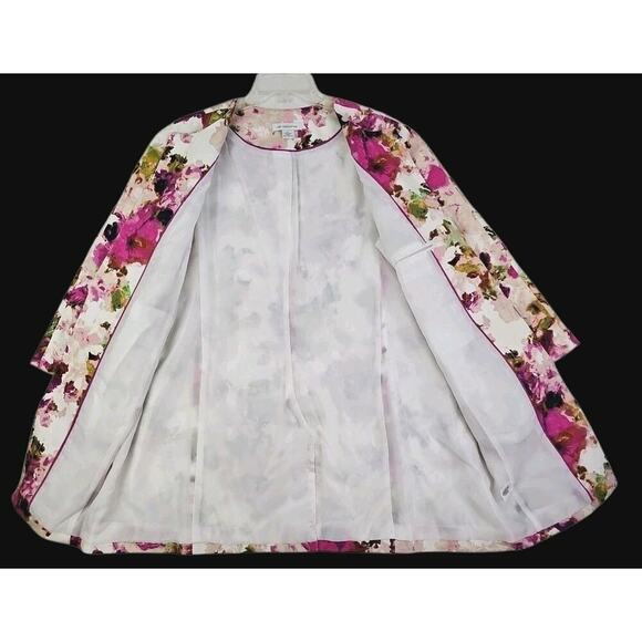 Liz Claiborne ~Woman Size L~ Burgundy/Pink Floral Lond Open Front Blazer Lined. - Picture 13 of 16